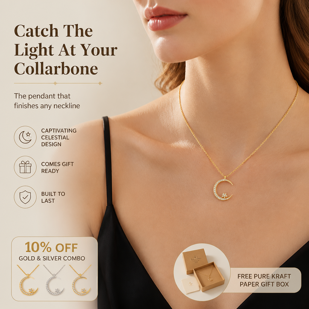 LumaLuxe™ Crescent Star Necklace — Ignite Your Inner Glow and Captivate Every Room
