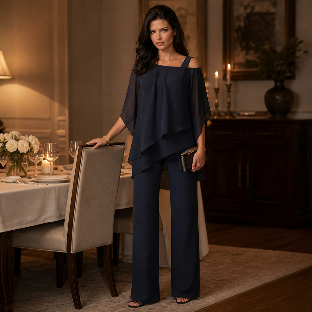 LumaVieve™ – Sleek Asymmetric One-Shoulder Two-Piece Set with High-Rise Pants