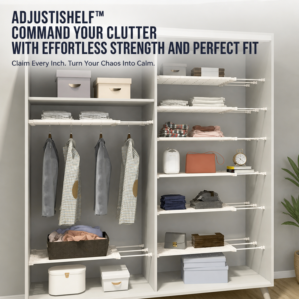 AdjustiShelf™ — Command Your Clutter with Effortless Strength and Perfect Fit