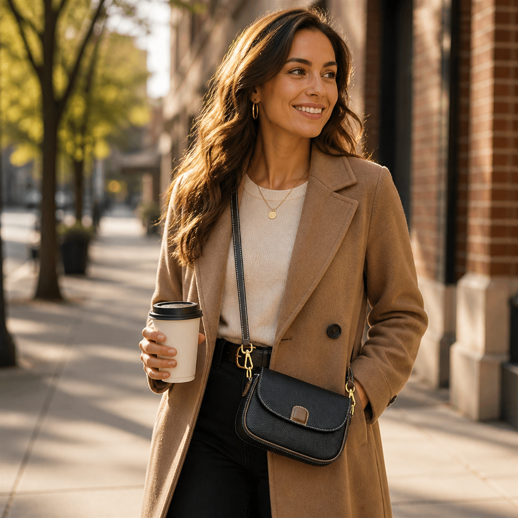 ArloVita™ – Classic Saddle Crossbody Bag with Contrast Trim & Gold Hardware