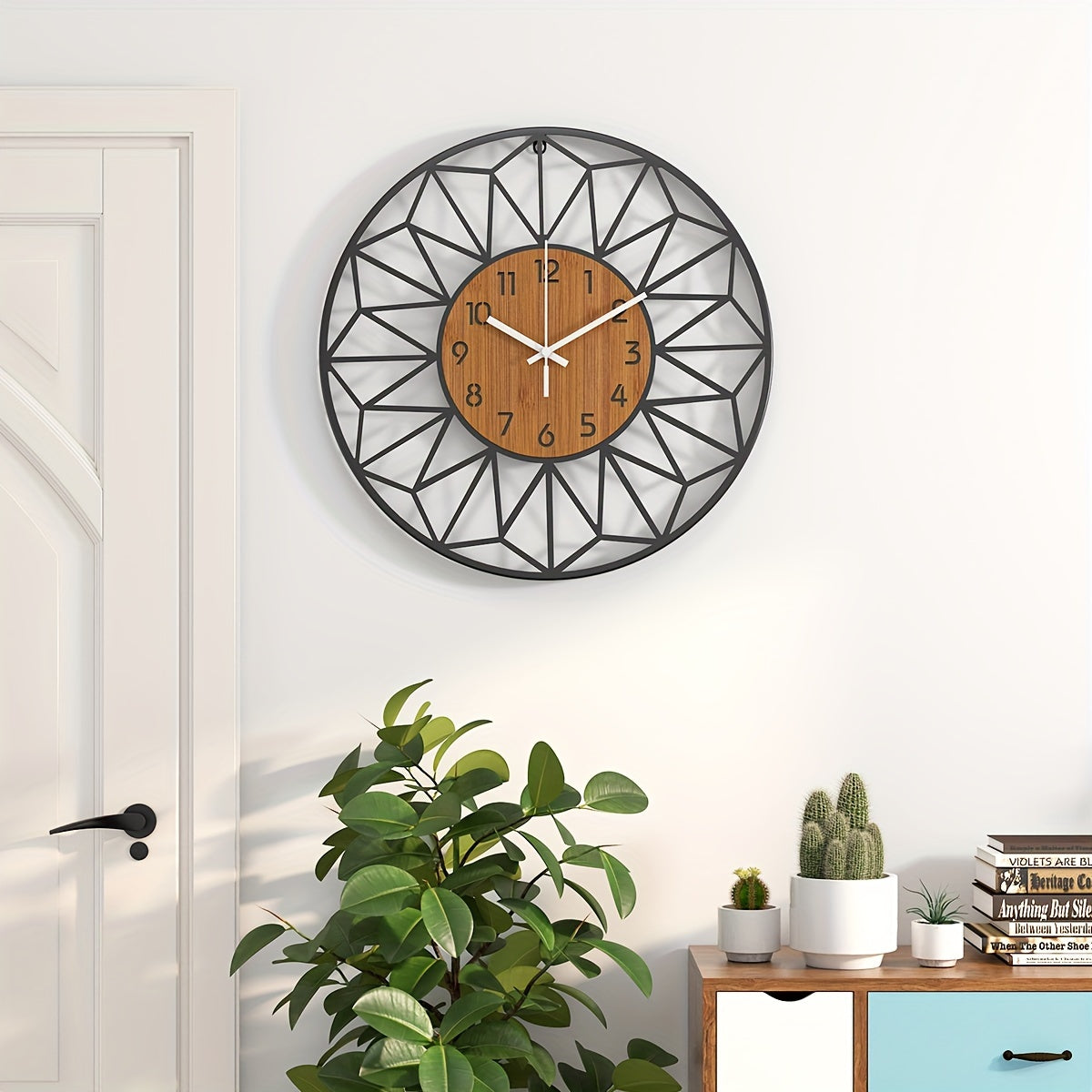 Chic Metal Timepiece with Wood-Look Finish