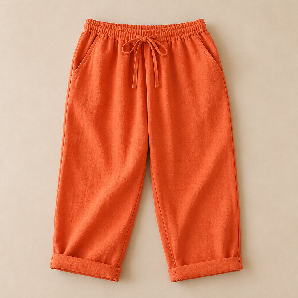 SenseLuxe™ – Airy Cotton-Linen Capri Pants Featuring Rolled Cuffs