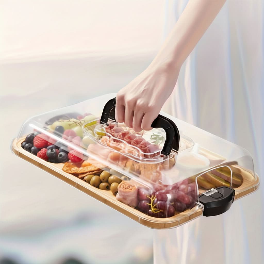 Cheese Serving Board with Acrylic Cover for Easy Transport and Food Safety