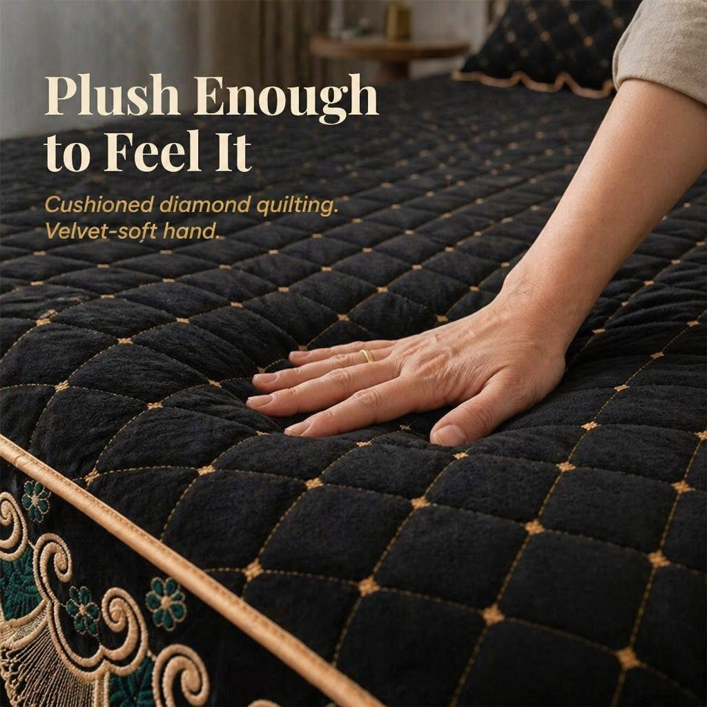 RamvoaLuxe™ — Dress Your Bed with Embroidered Lace and Gold-Ribbon Hotel-Suite Elegance