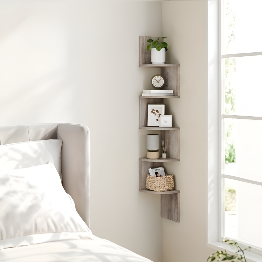 Corner Shelf 5 Tiers | Zigzag Design with Shelves | Space-Efficient Corner Placement | CornerZig