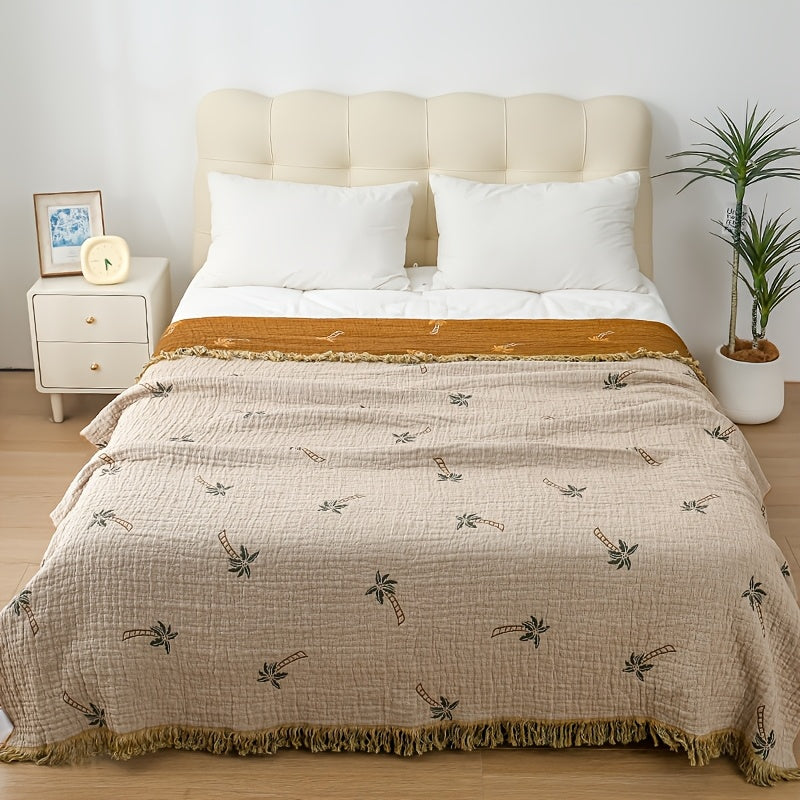 Breezy Palm Print Cotton Throw Blanket for Ultimate Relaxation