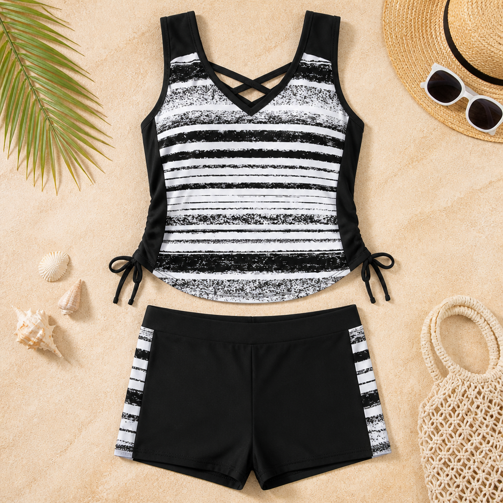 AquaVanta™ – Tummy-Control Tankini Set with Adjustable Side Ties