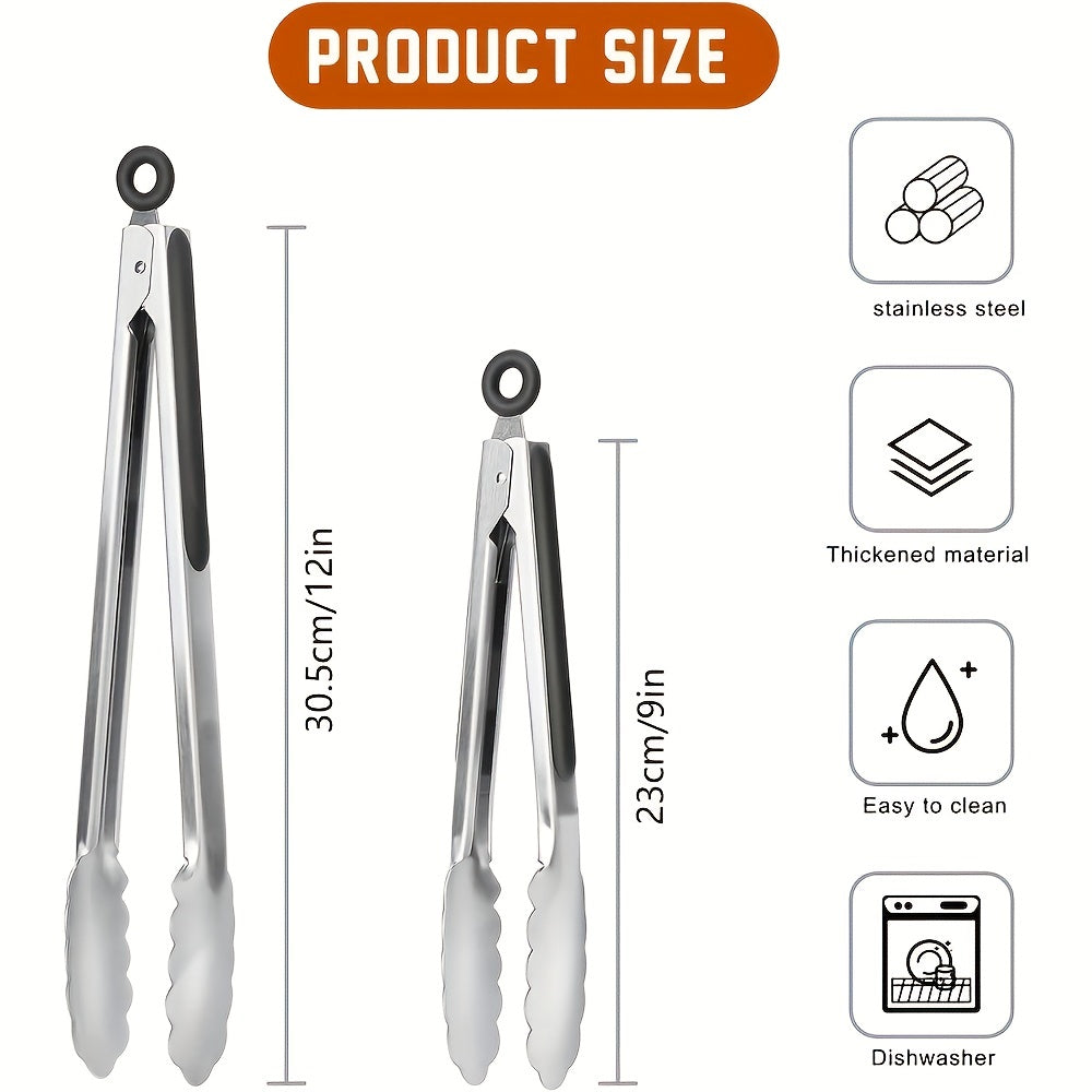 Stainless Steel Culinary Tongs with Silicone Grip & Locking Feature