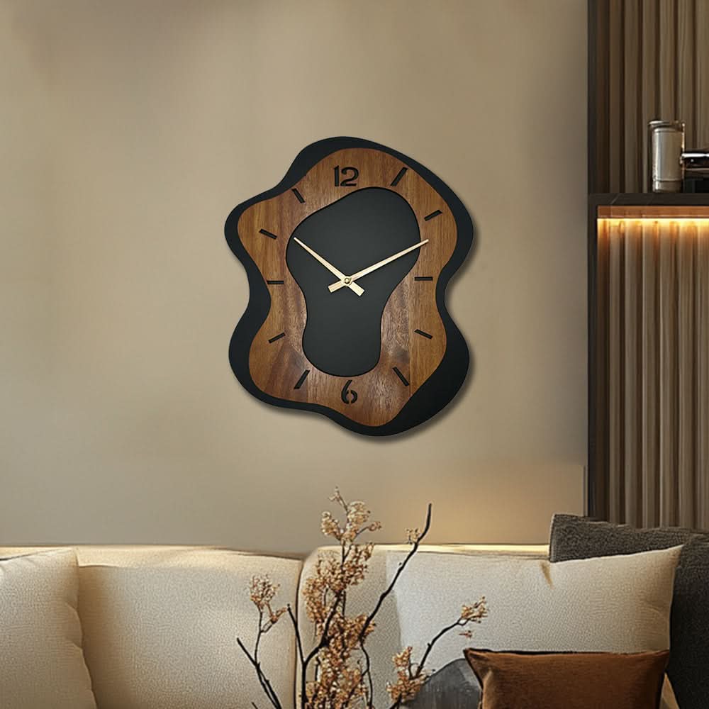 Unique Wooden Wall Clock with Irregular Design and Battery Operated