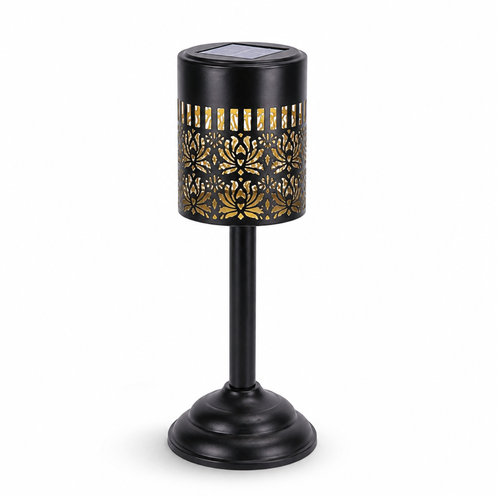 Solar-Powered Metal Filigree Outdoor Lantern (Floral Projection)