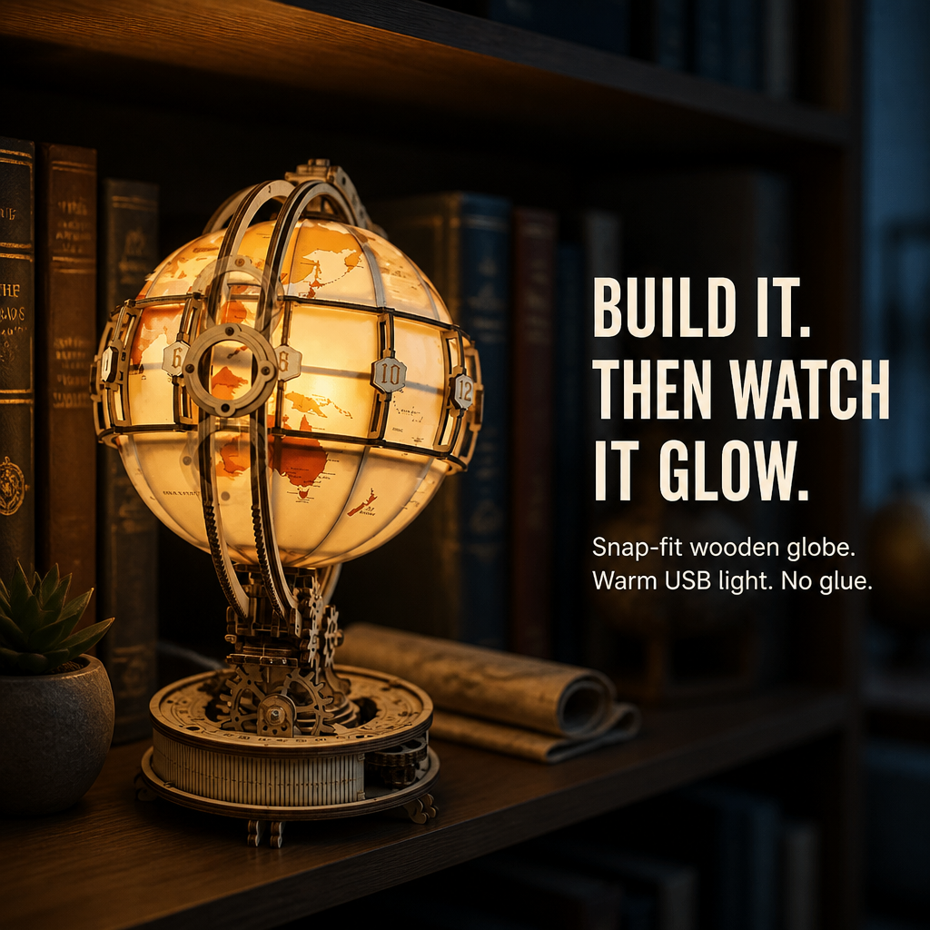 LumoraSphere™ — Click Together a Radiant Wooden Globe That Also Serves as Decor