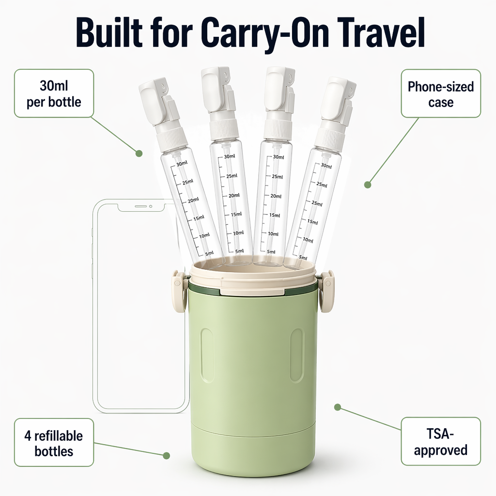 VoyaPack™ — Store, Secure & Dispense All Four Toiletries in One Case