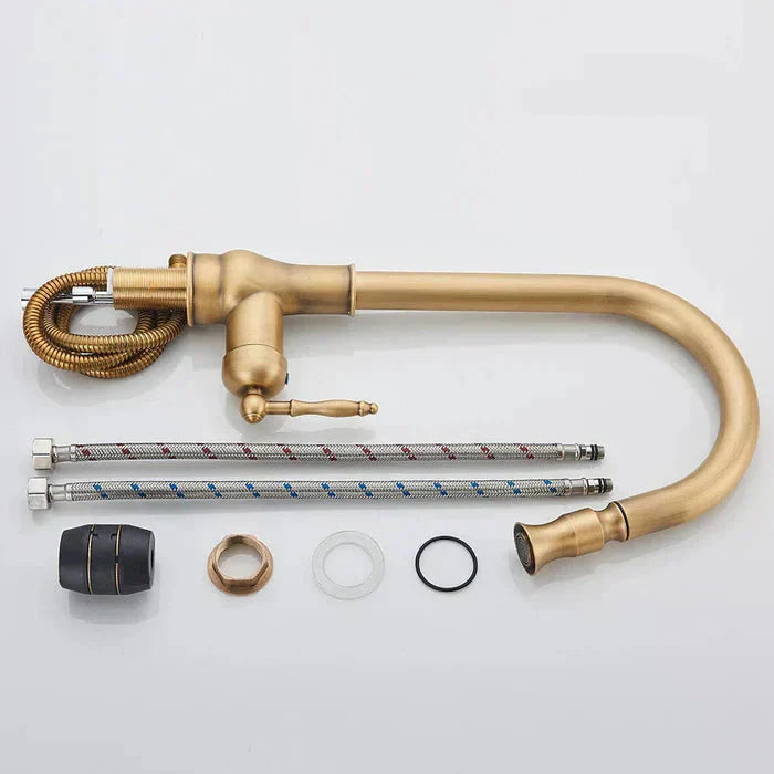 Vintage Brass Kitchen Faucet | Swiveling Spout | Single Lever Control | BrassArc
