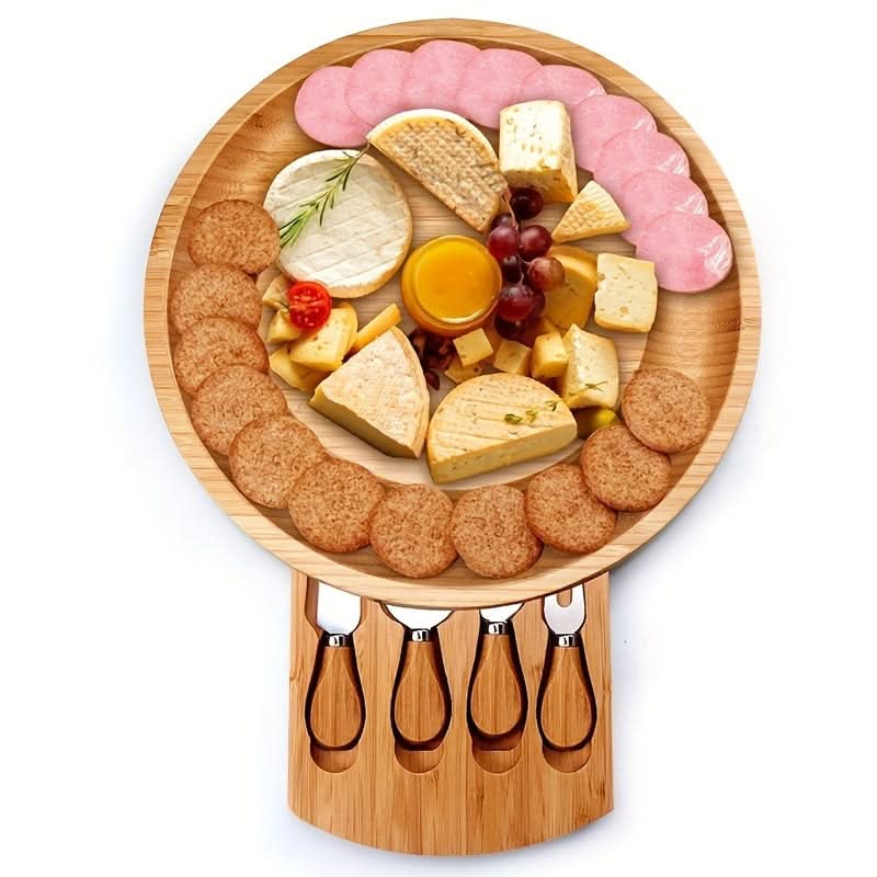 Bamboo Serving and Cheese Board Set with Drawer and Cutlery