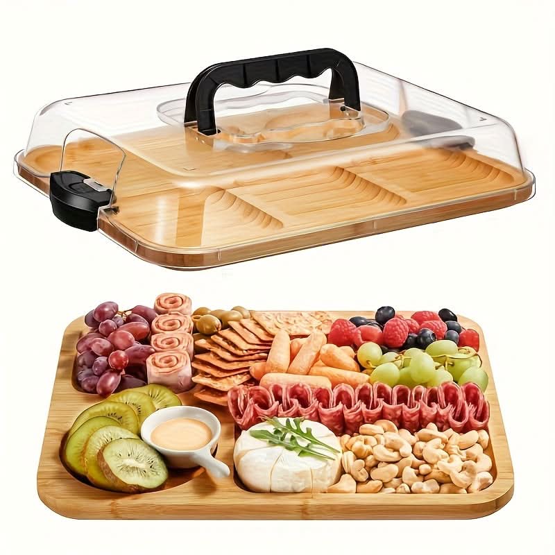 Cheese Serving Board with Acrylic Cover for Easy Transport and Food Safety