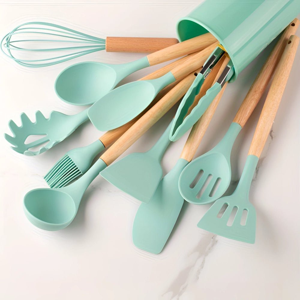 12-Piece Eco-Friendly Kitchen Tool Collection with Bamboo & Silicone