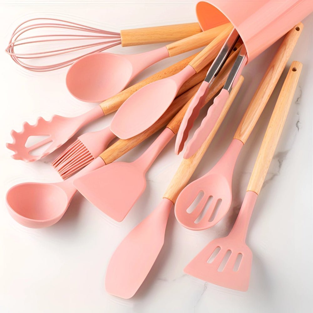 12-Piece Eco-Friendly Kitchen Tool Collection with Bamboo & Silicone