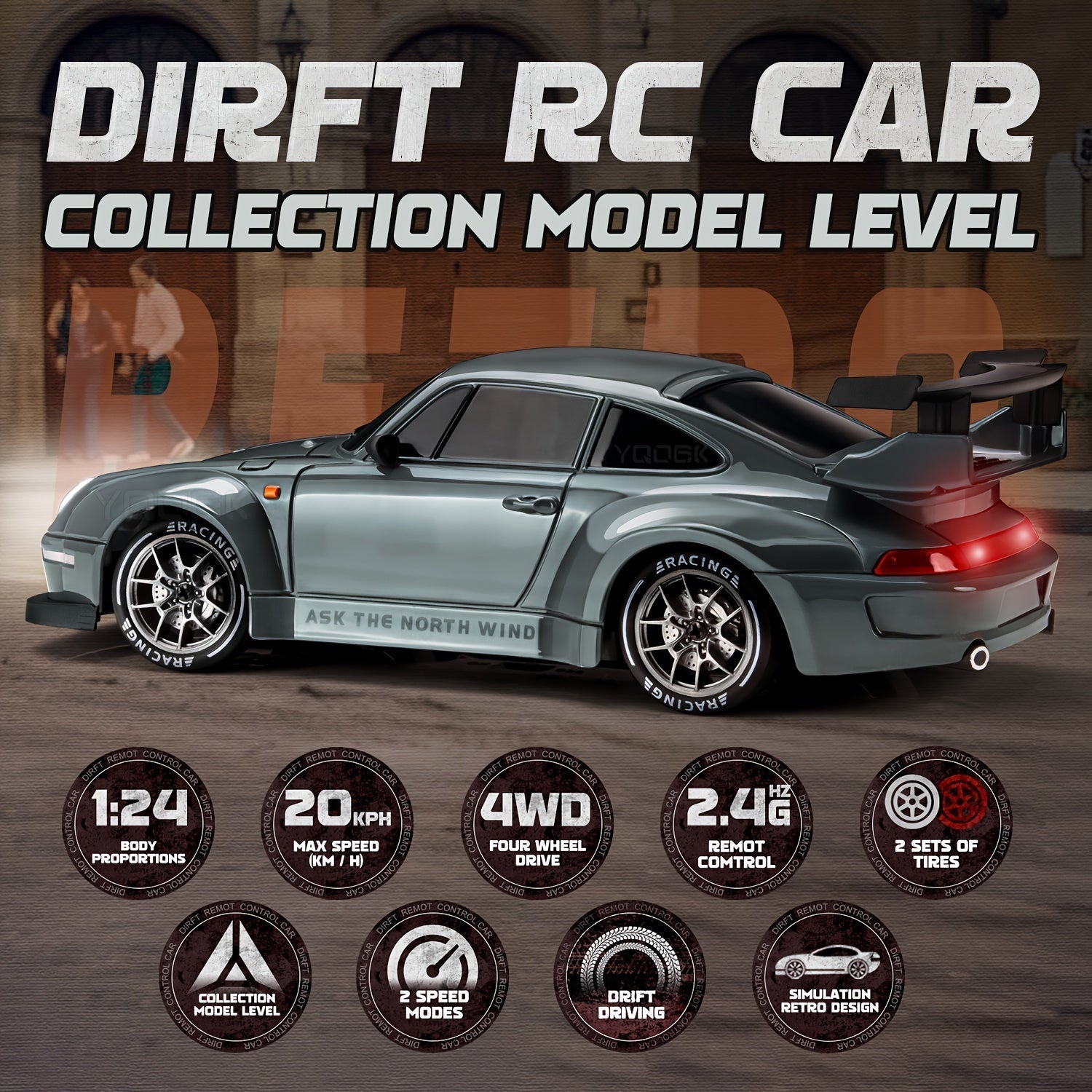 Dynamic 1:24 Drift Racer with LED Wheels and Rechargeable Battery