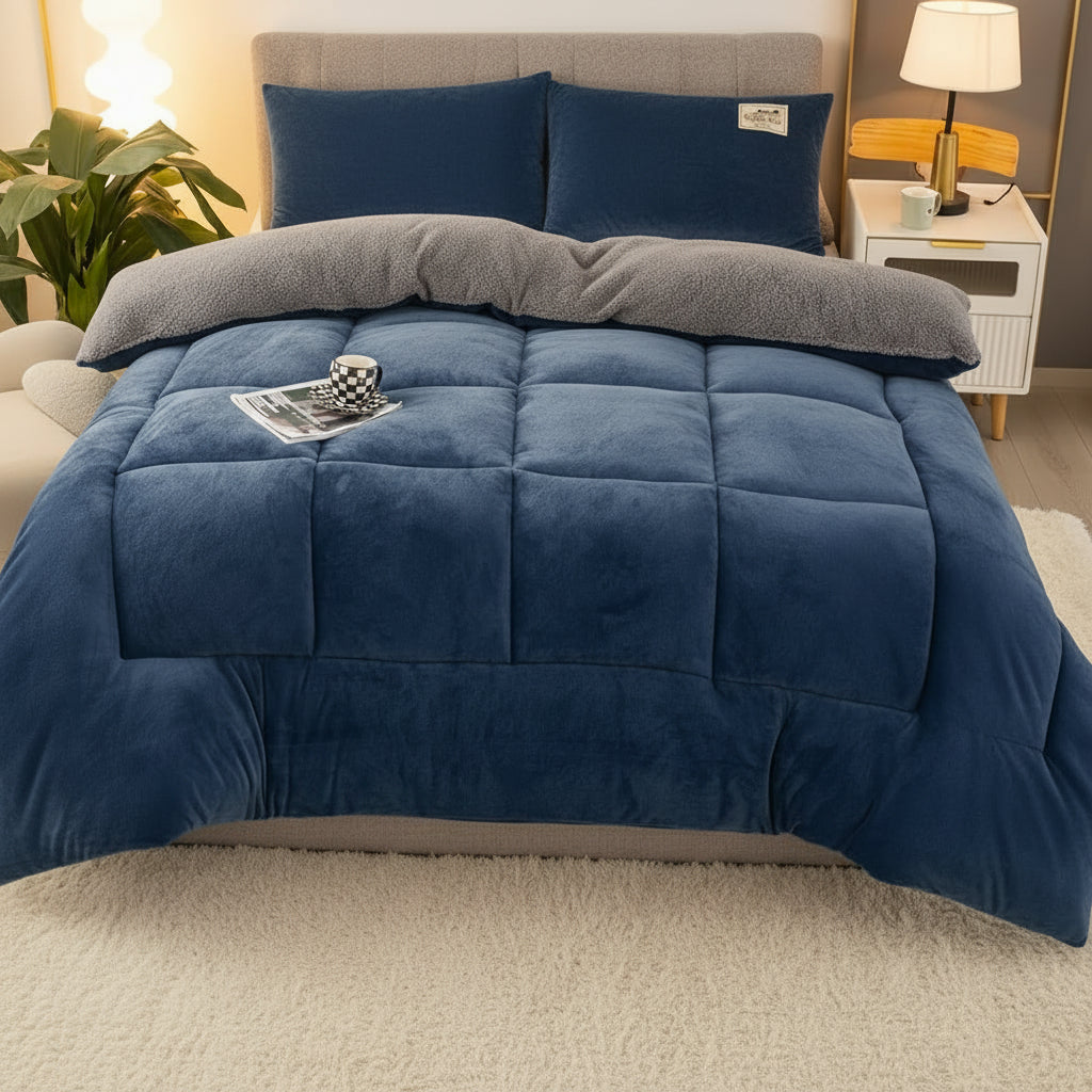 CozyNest – Plush Fleece Grid Comforter for Ultimate Comfort