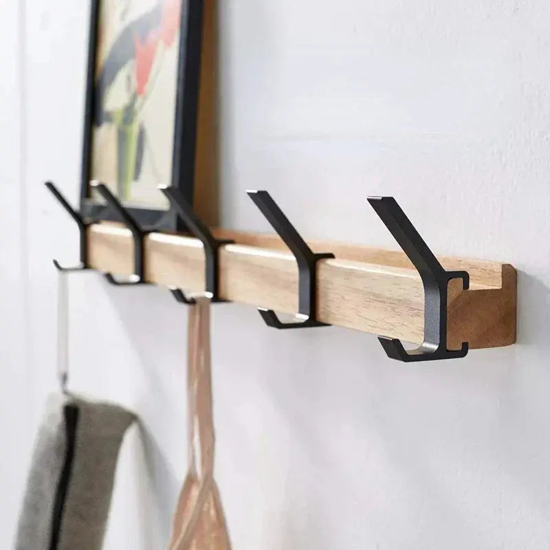 Wall-Mounted Coat Rack | Wood and Metal | Space-Saving Compact Design | Holmika