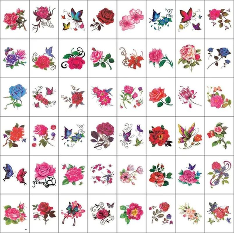 Flower and Butterfly Design 3D Temporary Tattoo Stickers