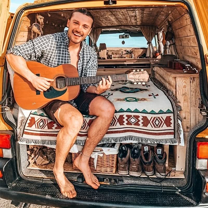 Southwestern Patterned Jacquard Blanket for Picnics