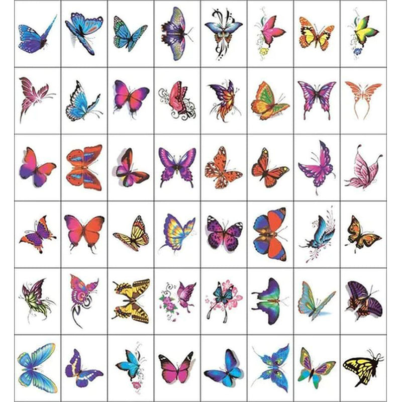Flower and Butterfly Design 3D Temporary Tattoo Stickers