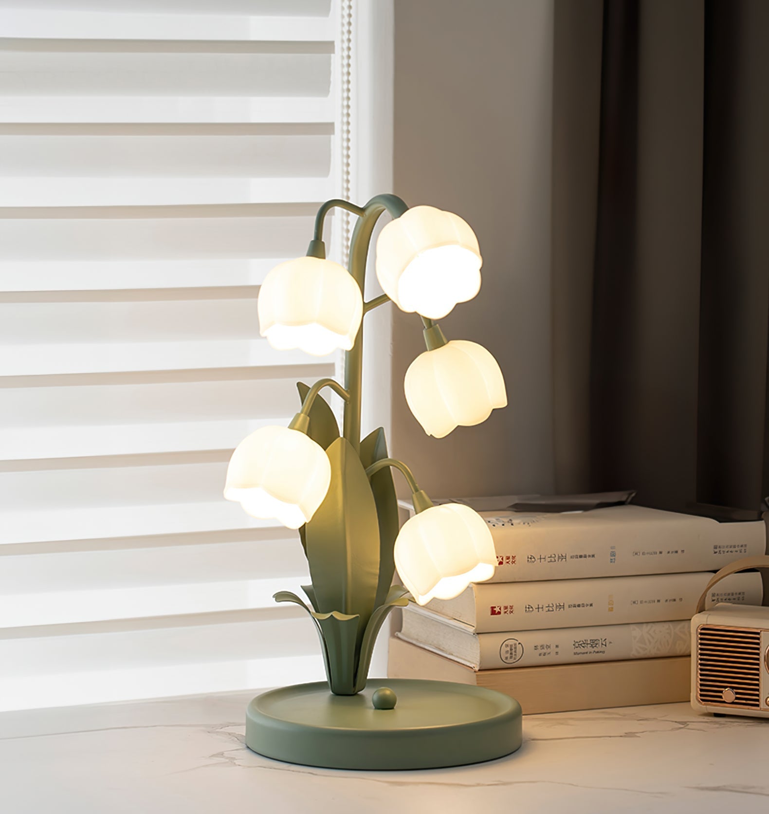 Table lamp featuring a bell orchid
