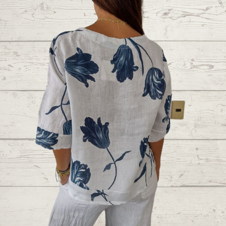 ZephyraLuxe™ Linen V-Neck Top — Remain Cool, Crisp, and Perfectly Poised All Day