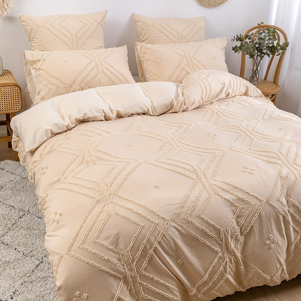 CozyNest – Textured Grid Duvet Cover Set for Modern Living
