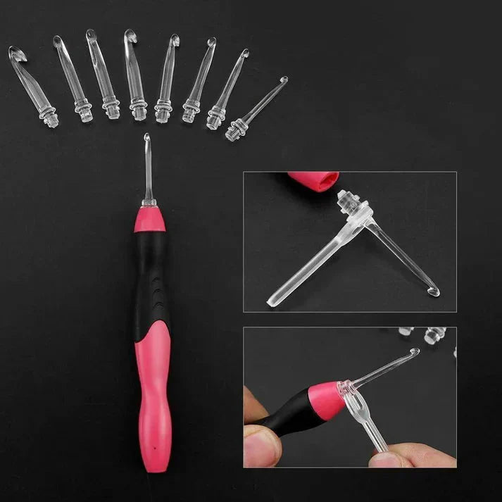 LED Crochet Hook Kit | Illuminated Tip | Interchangeable Heads | LumiStitch
