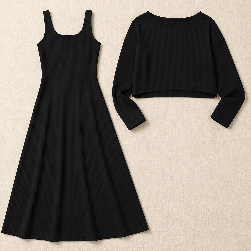 VeloraMist™ – Soft Knit Two-Piece Outfit with Layered Cropped Top