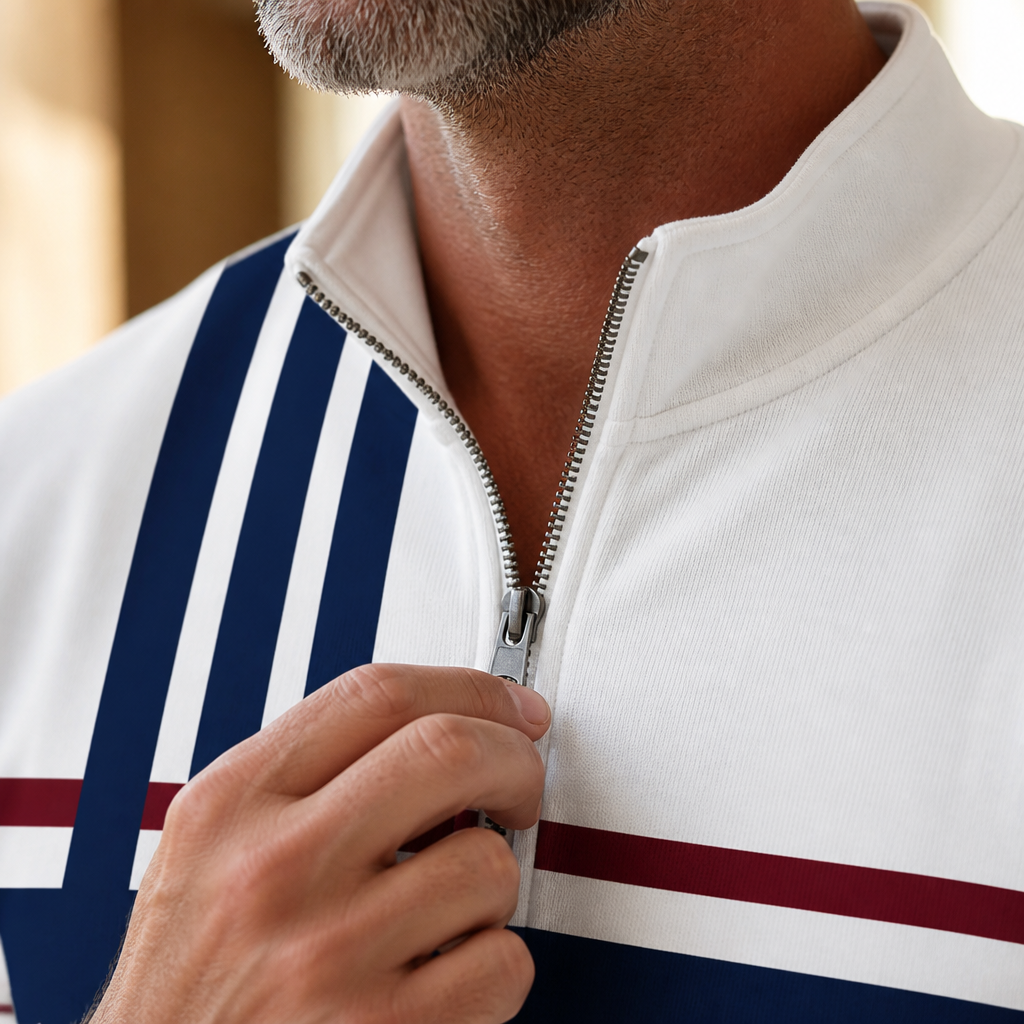 VibeFlex™ – Contemporary Striped Mock-Neck Quarter-Zip Two-Piece Set