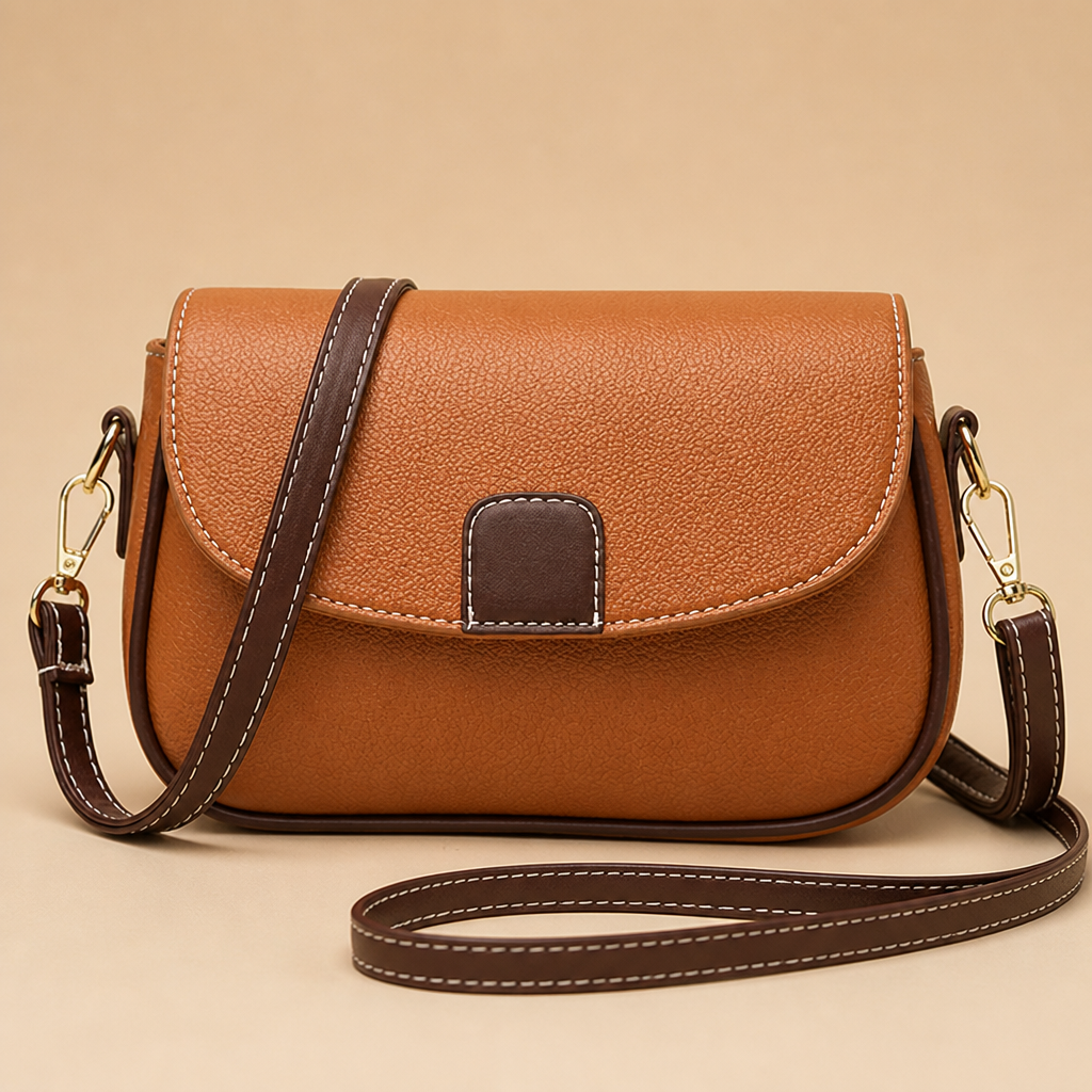 ArloVita™ – Classic Saddle Crossbody Bag with Contrast Trim & Gold Hardware