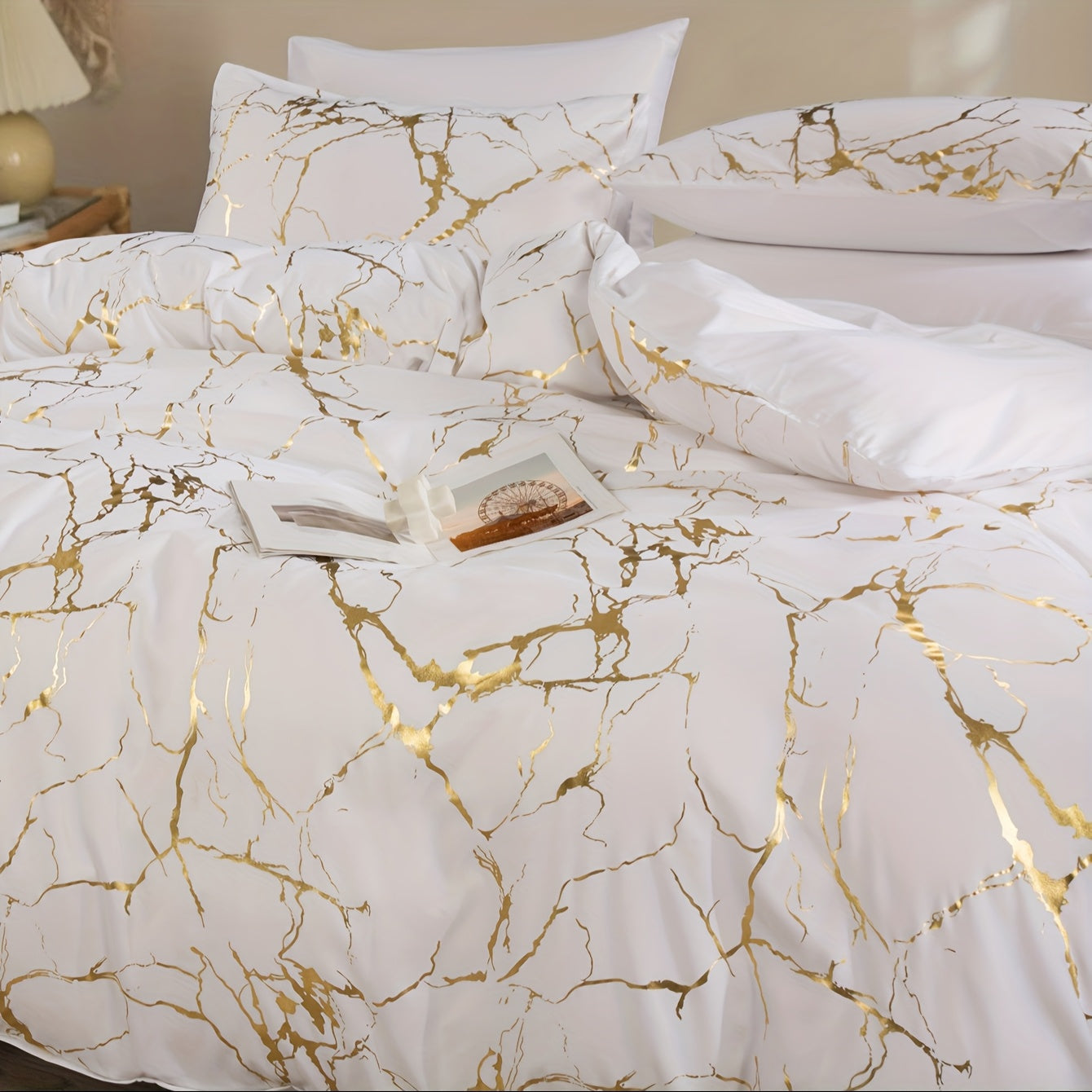 LuxeGleam – Elegant Golden Foil Bedding Collection