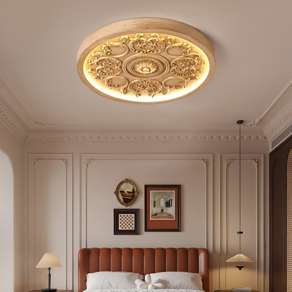 Ceiling lamp with raised floral pattern – Remote adjustable dimming