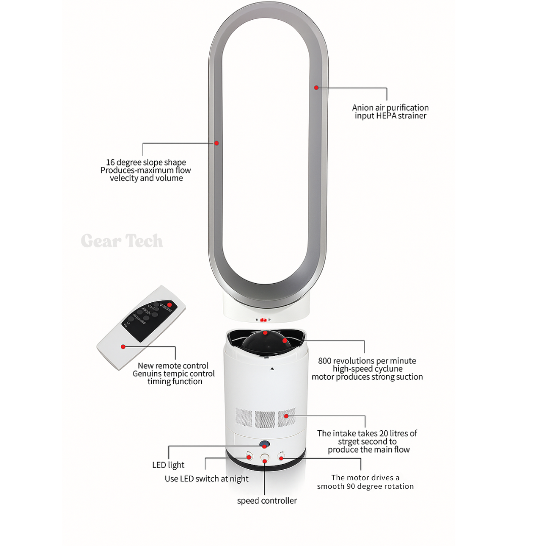 16-Inch Blade-Free Cooling Fan with Remote Control