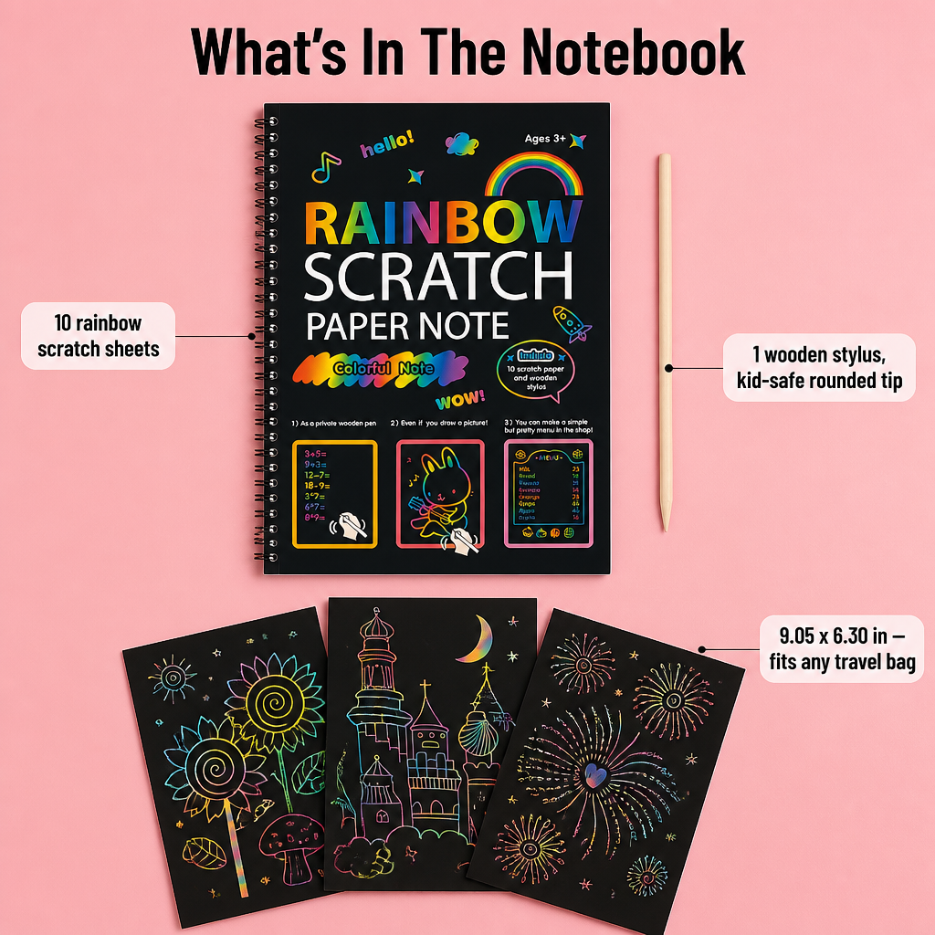VividDreams™ Scratch Art Notebook — Swap Screen Time for Calm, Clean Rainbow Moments