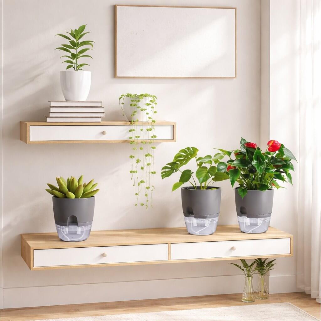 Self-Watering Plant Pot with Reservoir for Indoor & Outdoor Use