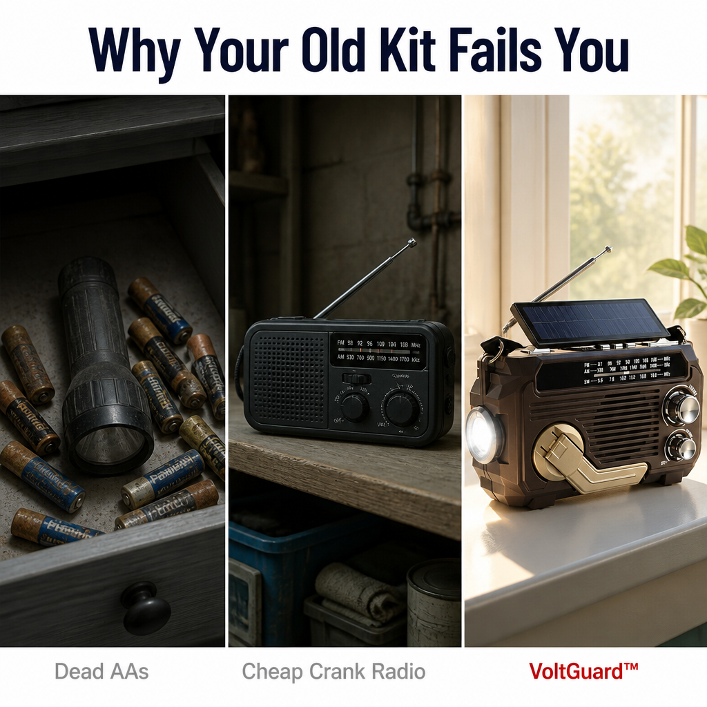 VoltGuard™ — Power Light, Radio, and SOS Via Crank, Sun, or USB