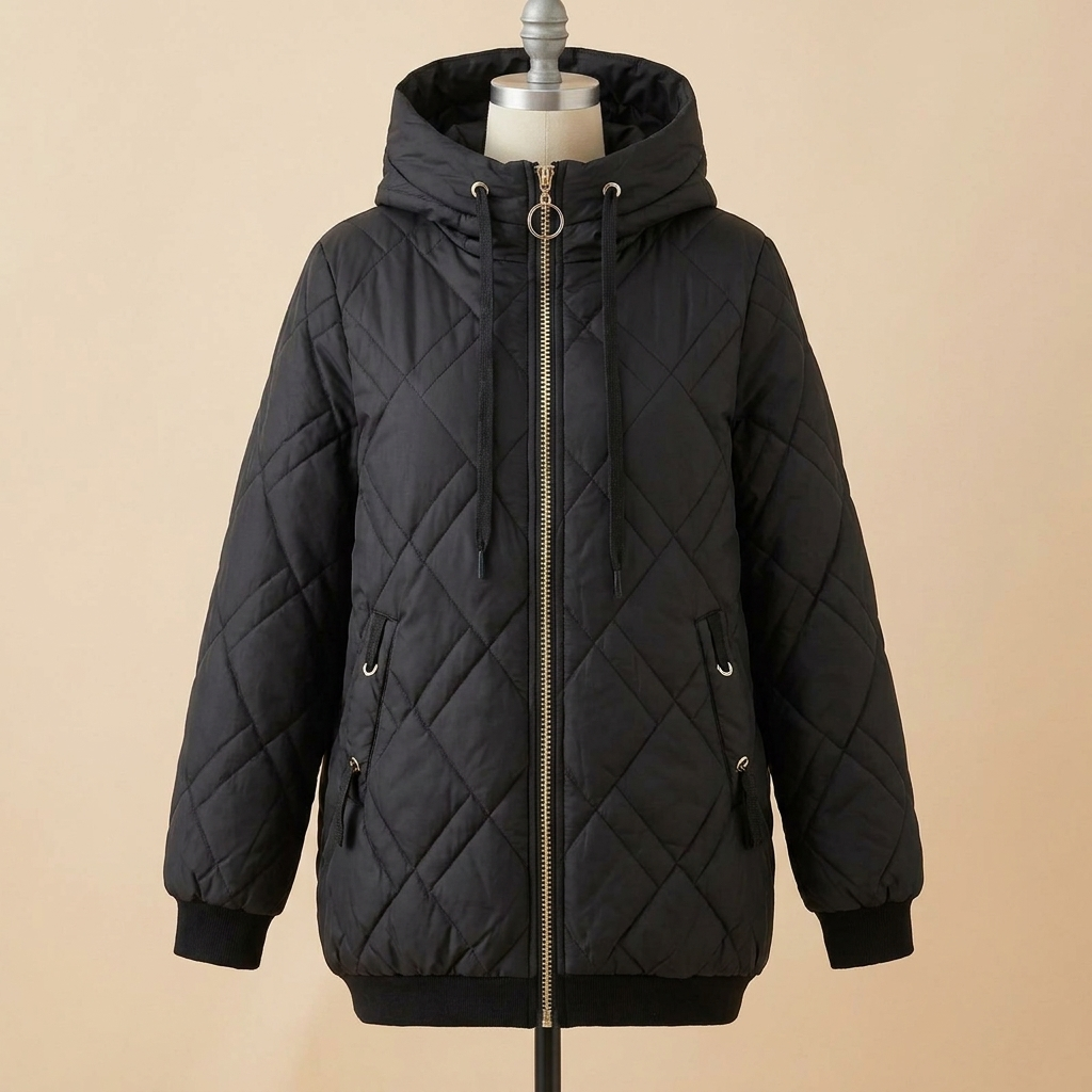 RamoraVibe™ – Diamond-Stitched Hooded Parka Featuring Adjustable Drawstring Hood