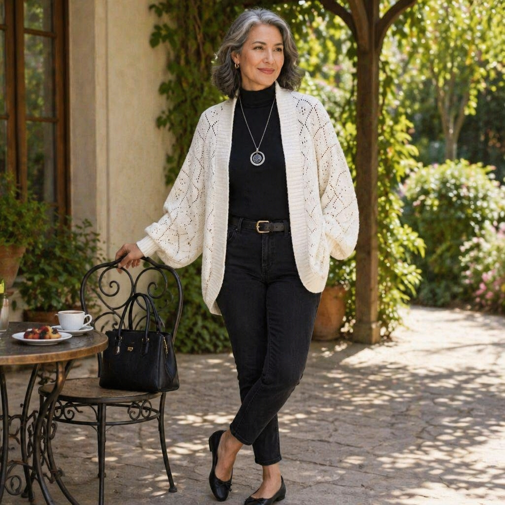 AerieLuxe™ – Hollow Knit Shawl Cardigan with Lantern Sleeves and Open Front