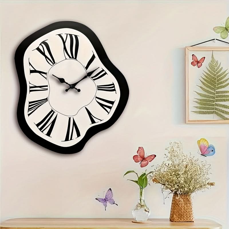 Silent Wooden Wall Clock with Roman Numerals – Irregular Design