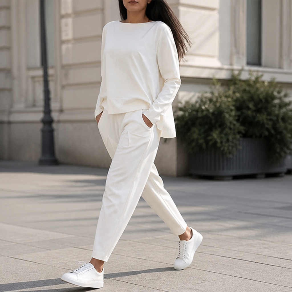 VeloraEase™ – Relaxed Two-Piece Lounge Set with Pocketed Tapered Trousers