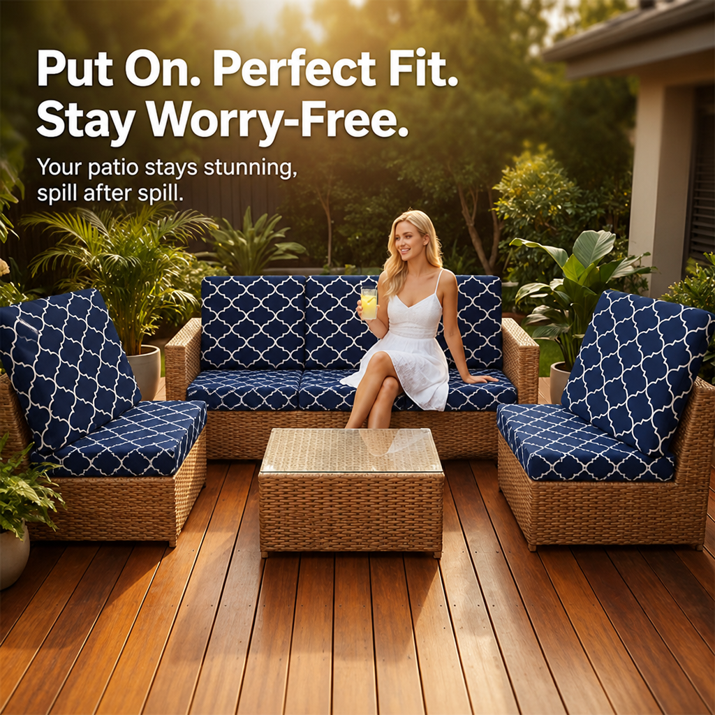 SlipTide™ Stretch Patio Sofa Cushion Covers — Wrap Your Cushions in Flawless Fit and Spill-Proof Ease