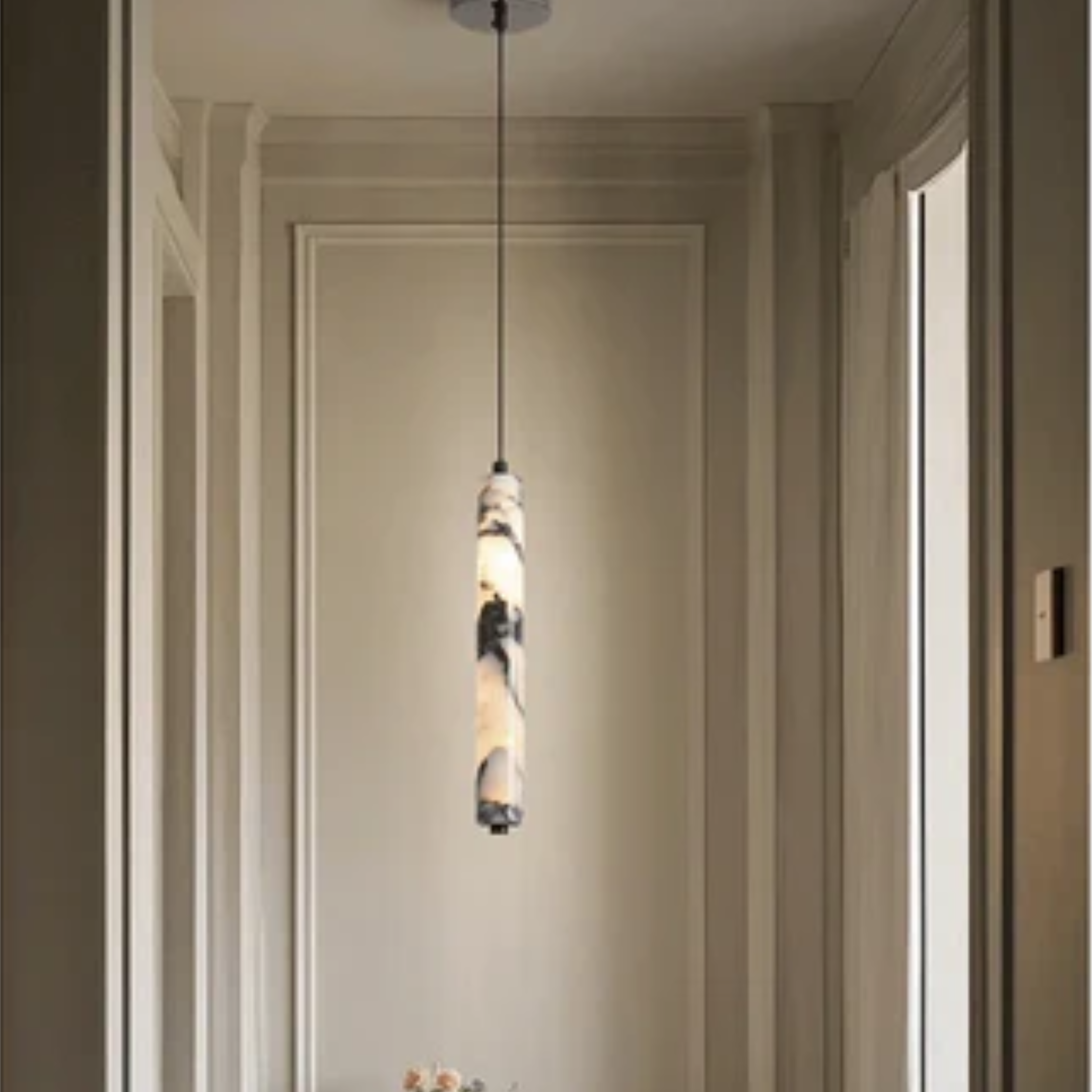Cylinder Pendant Light in Black Natural Stone