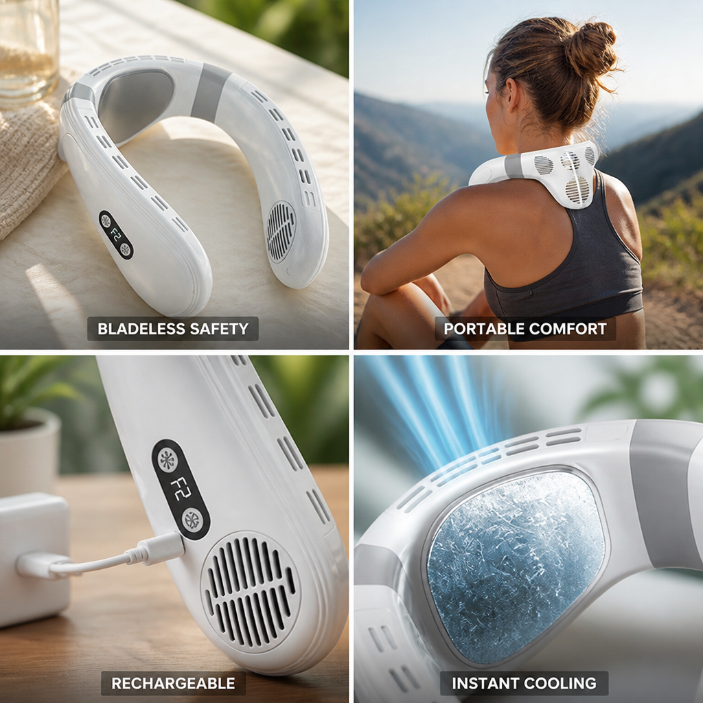 Bladeless Cooling & Rechargeable Neck Fan