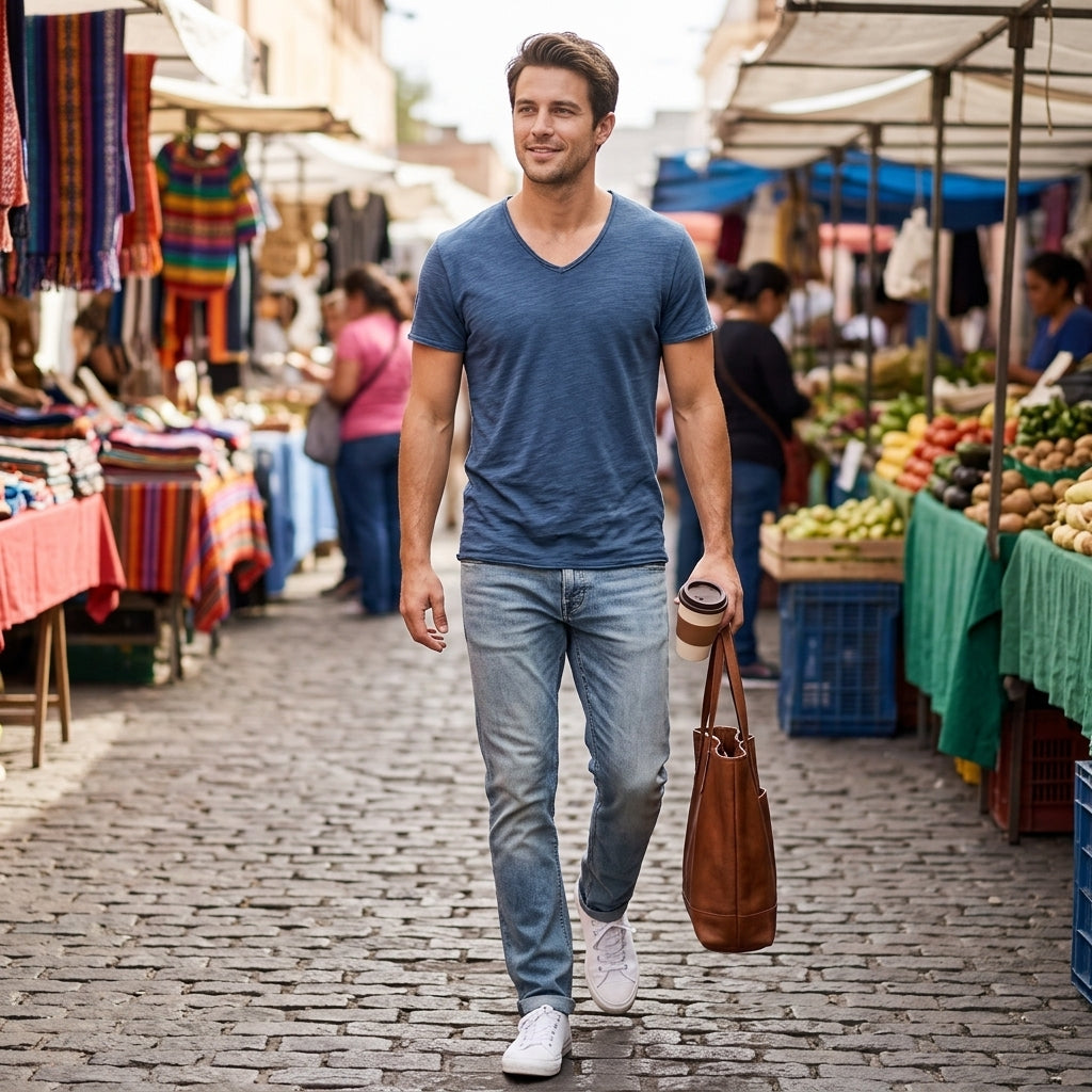 AeroLuxe™ – Lightweight Slub Cotton V-Neck Tee with Raw-Edge Trim