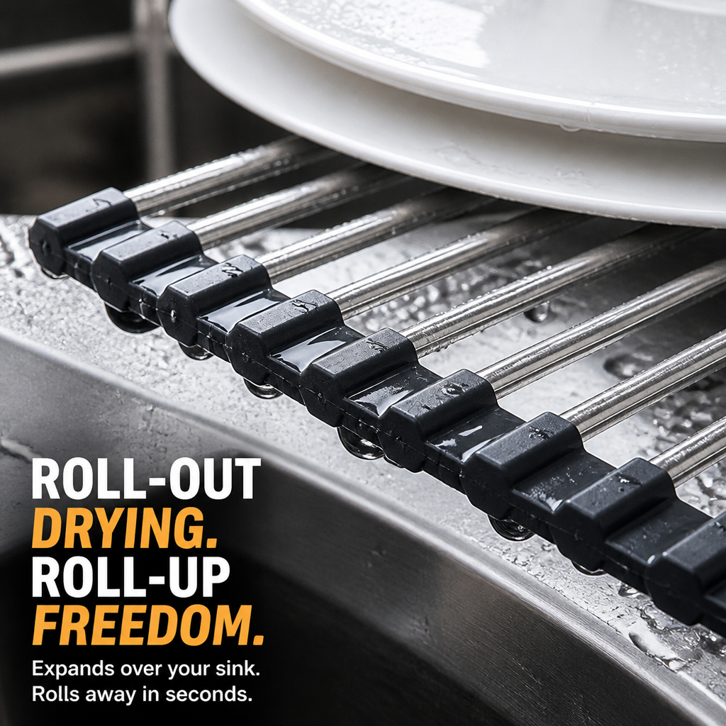 VitaDry™ XL Roll-Up Dish Rack — Instantly Free Your Counters and Enjoy Faster, Cleaner Drying Every Day