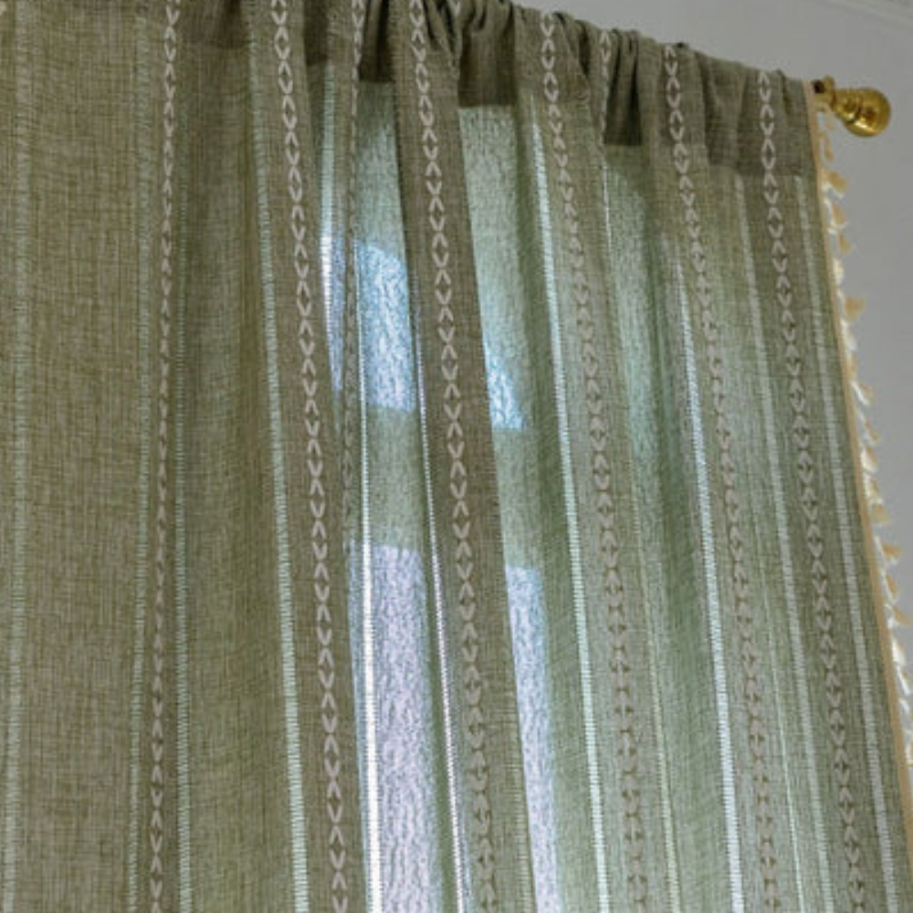 Sheer Striped Curtains in Sage Green